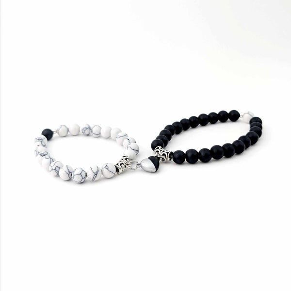 Pulseira Pedras Naturais Magnéticas Casal, Yin Yang e Pedra Vulcânica, símbolo de equilíbrio e união para casais.