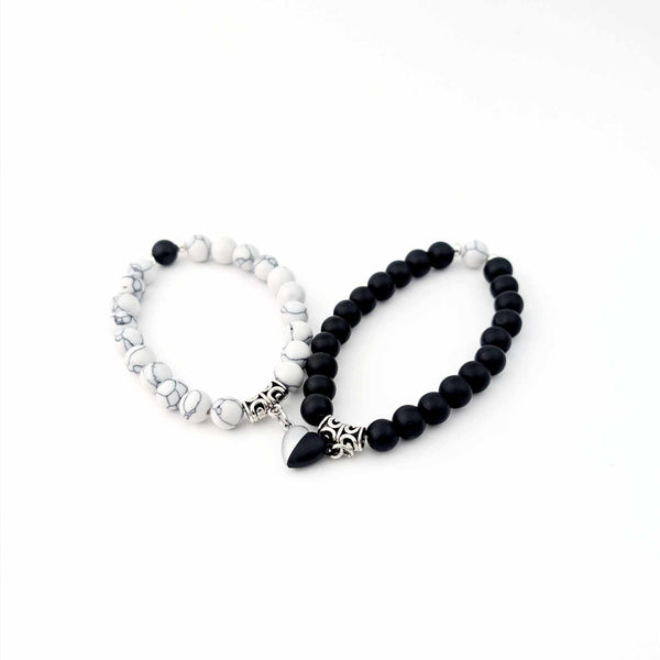 Pulseira Pedras Naturais Magnéticas Casal, Yin Yang e Pedra Vulcânica, símbolo de equilíbrio e união para casais.