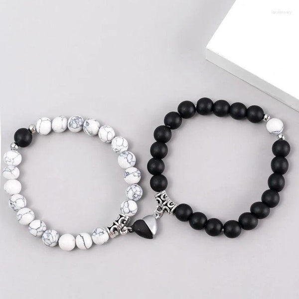 Pulseira Pedras Naturais Magnéticas Casal, Yin Yang e Pedra Vulcânica, símbolo de equilíbrio e união para casais.