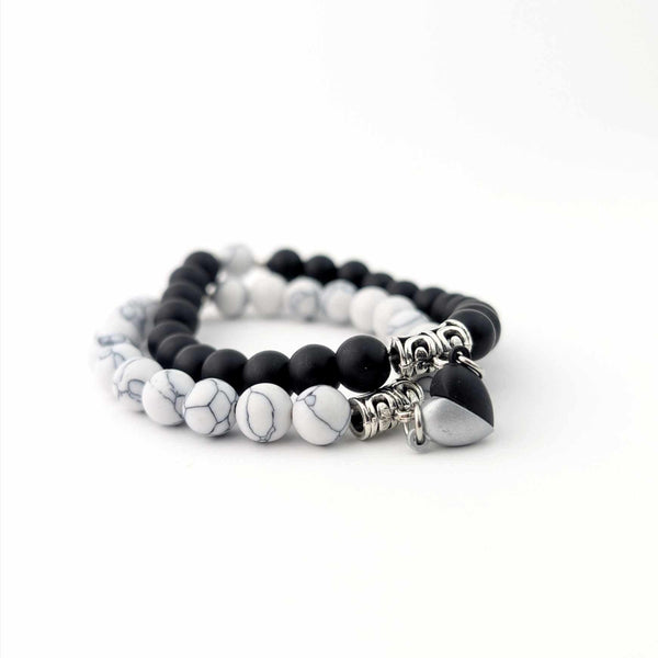 Pulseira Pedras Naturais Magnéticas Casal, Yin Yang e Pedra Vulcânica, símbolo de equilíbrio e união para casais.